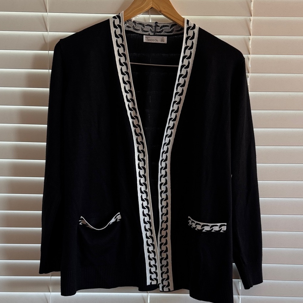 89th & Madison Black Cardigan with White Trim